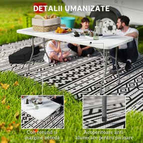 Outsunny Masă de Camping Pliabilă cu Mâner, Cadru Metalic și Blat din Plastic, 180x74x74 cm, Alb | Aosom Romania
