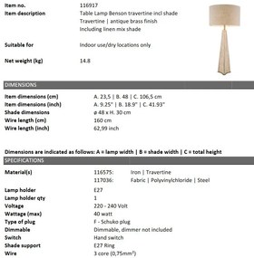 Veioza, Lampa de masa LUX cu baza din travertin Benson