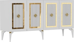 Comoda NORA, alb/auriu, PAL melaminat, 150x40x79 cm
