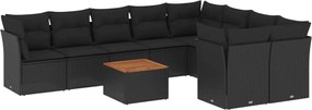 vidaXL Set canapele de grădină cu perne, 10 piese, negru, poliratan