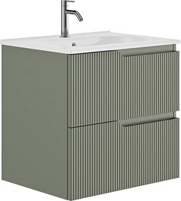 Set dulap baza suspendat Gala Canaletto 2 sertare 60 cm finisaj verde si lavoar Luc alb