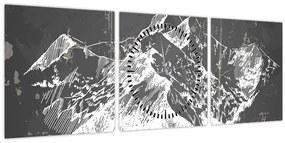 Tablou - Ilustrație de munți (cu ceas) (90x30 cm)