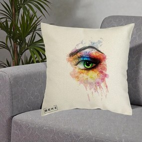 Perna Decorativa Ochi Verde Acuarela, 40x40 cm, Ecru, Husa Detasabila, Perna Inclusa, BEKZ®