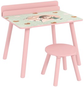 AIYAPLAY Set masă și scaun pentru copii, masă pentru copii cu scaun și suport pentru cărți, modele ursuleț, pentru copii 3-8 ani, roz | Aosom Romania