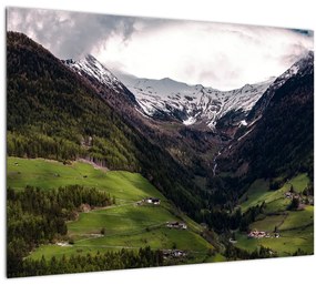 Tablou pe sticlă - Valea la poalele munților (70x50 cm)