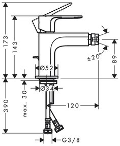 Baterie de bideu, Hansgrohe, Rebris E, cu ventil, crom