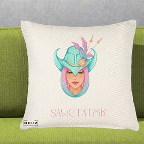 Perna Personalizata Zodiac Sagetator Cowgirl, 40x40 cm, Crem Reliefat, Husa Detasabila, Perna Inclusa, BEKZ®