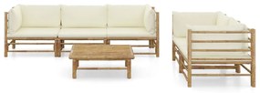 3058209 vidaXL Set mobilier de grădină cu perne alb crem, 6 piese, bambus