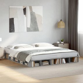 3280450 vidaXL Cadru de pat, gri beton, 200x200 cm, lemn prelucrat