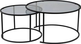 Set 2 masute cafea AURUM, fumuriu/negru, sticla/metal