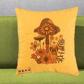 Perna Decorativa Ciuperca Caine Boho, 40x40 cm, Galben, Husa Detasabila, Perna Inclusa, BEKZ®