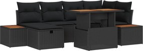 vidaXL Set de canapele pentru grădină cu pernă 7 pcs Negru poliratan