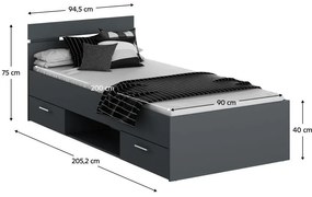 Pat de o persoană 90 cm Michigin (grafit) (cu sp. depozitare). 1096897