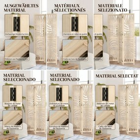 HOMCOM Paravan cu 3 Panouri, Separator Pliabil cu Design Frunze pentru Interior, Finisaj Natural | Aosom Romania