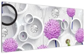 Tablou cu abstracție 3D cu cercuri și flori (120x50 cm), în 40 de alte dimensiuni noi