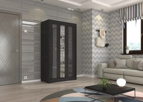 Dulap cu usi glisante si oglinda 120x215 cm, Keita, ADRK Furniture (Culoare: Negru / Negru Lacobel)