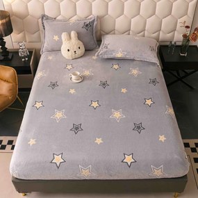 Husă de pat cu elastic, cocolino, 230x250 cm, 2 fețe de pernă, gri cu stele