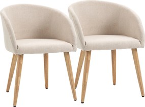 HOMCOM Set de 2 Scaune de Dining Stil Scandinav, Tapițate cu Material Textil, 55x56x74 cm, Bej | Aosom Romania