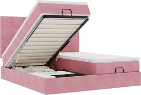 vidaXL Cadru de pat otoman cu saltele Roz 200x200cm catifea