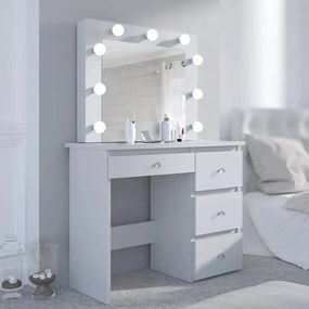 SEA550 - Set Masa toaleta, 94 cm, moderna cosmetica machiaj oglinda, masuta vanity cu manere tip Cristal, oglinda 9 LED, cu sau fara Priza, cu sau