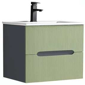 Trent 60 dulap de baie inferior cu chiuvetă ceramică (2 sertare) gri antracit-verde fistic