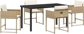 vidaXL Set de masă pentru grădină cu pernă 5 pcs Bej poliratan