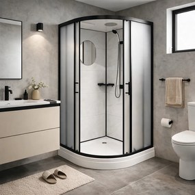 Cabina de dus semirotunda Paris-90, dimensiune 90×90 cm, panouri compozit cu aspect de faianta