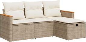 vidaXL Set canapele de grădină, 4 piese, cu perne, bej, poliratan