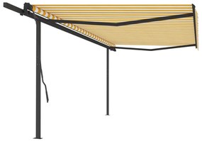 Copertina retractabila manual cu stalpi, galben si alb, 5x3,5 m