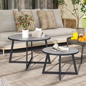 Outsunny Set 2 Măsuțe de Grădină cu Blat din Sticlă Securizată, Ø70x45 cm, Gri | Aosom Romania