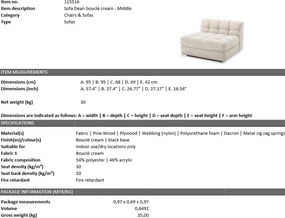 Canapea, Modul centru design elegant LUX Dean middle, boucle crem 115516 HZ