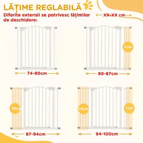 PawHut Poartă Extensibilă pentru Câini fără Șuruburi, Poartă de Siguranță Reglabilă, 94-100x78 cm, Alb | Aosom Romania