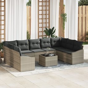 vidaXL Set de canapele pentru grădină 10 pcs Gri deschis Rattan poli