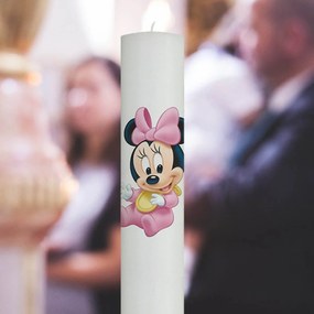 Lumanare Botez Baby Minnie cu babetica galbena 4,5 cm, 30 cm