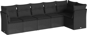 vidaXL Set mobilier de grădină cu perne, 6 piese, negru, poliratan
