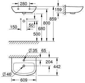 GROHE 39421000 - Lavoar suspendat BAU CERAMIC 609 × 442 mm ceramică/alb