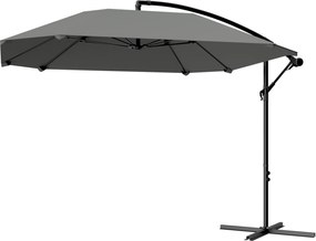 Outsunny Umbrelă laterală 3 m, umbrelă de grădină exterioară înclinabilă, bază, manivelă, țesătură poliester 180 g/m², Gri închis | Aosom Romania