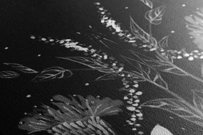 Tablou cu ornament floral în design alb-negru