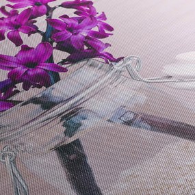 Tablou cu flori violete (cu ceas) (90x30 cm)