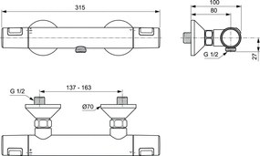 Baterie dus Ideal Standard Ceratherm T25, termostatic, negru mat - A7201XG