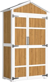 Outsunny Dulap de grădină Adăpost exterior etanș cu acoperiș metalic Uși duble pentru unelte de grădină 105x55x179cm Natural | Aosom Romania