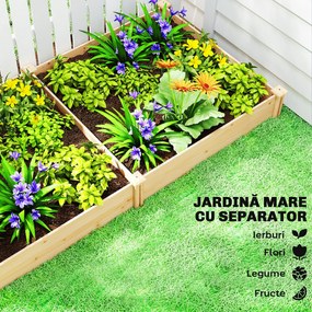 Outsunny Grădină Ridicată de Exterior cu Separator Central și Bază Deschisă, Jardinieră din Lemn de Brad, pentru Flori, Legume, Balcon sau Grădină, 235x121x26 cm, Culoare Lemn | Aosom Romania