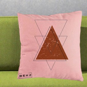 Perna Decorativa Geometric Triunghiuri Sacred, 40x40 cm, Roz, Husa Detasabila, Perna Inclusa, BEKZ®