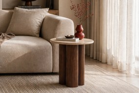 Măsuță de cafea rotundă Massia Mini 50 cm pentru living - travertin / nuc