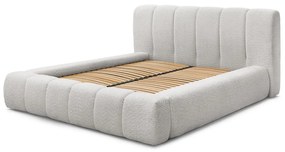 Pat matrimonial gri deschis tapițat cu spațiu de depozitare cu somieră 160x200 cm Denali – Bobochic Paris