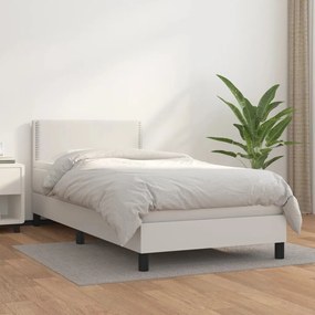 3141042 vidaXL Pat box spring cu saltea, alb, 90x200 cm, piele ecologică