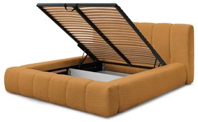 Pat matrimonial galben muștar tapițat cu spațiu de depozitare cu somieră 160x200 cm Denali – Bobochic Paris