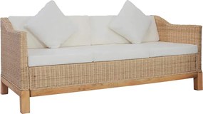 vidaXL Canapea cu 3 locuri cu perne, culoarea naturală, ratan