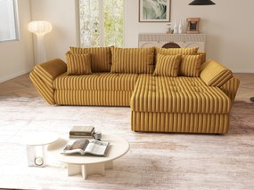 Colțar extensibil dumonde cu ladă de depozitare si sezut confortabil din spuma high-density, Loana Ambience Mustar II 270x185 cm