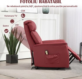 HOMCOM Fotoliu Electric cu Ridicare, Reclinabil la 145° din Piele Ecologică PU cu Telecomandă, 80x94x104 cm, Roșu | Aosom Romania